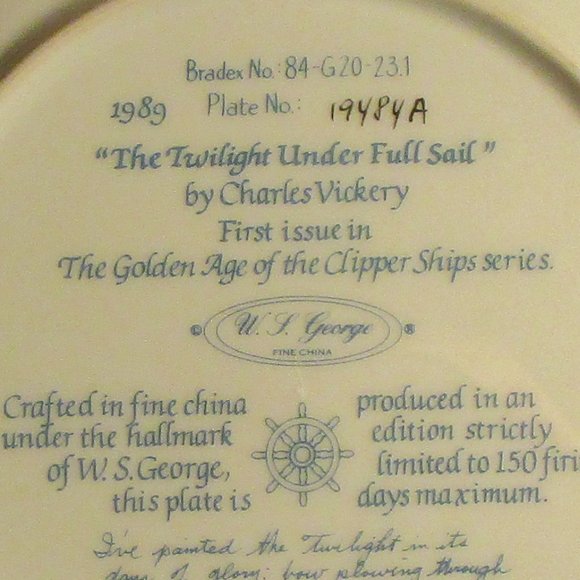 PAINTED CHINA PLATE:The Twighlight Under Full Sail - Picture 8 of 11